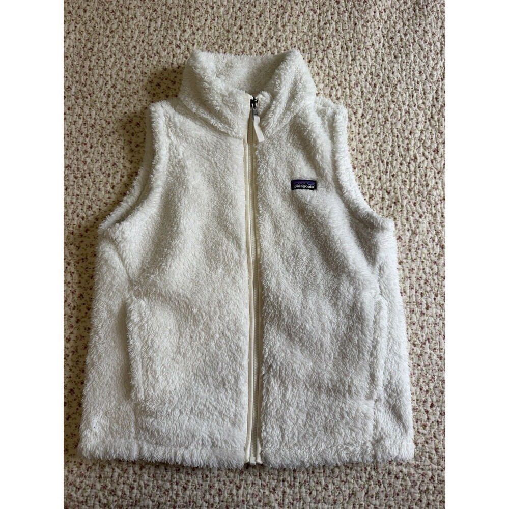 Patagonia Girl's Los Gatos Fluffy Fuzzy White Sleeveless Vest Size XL